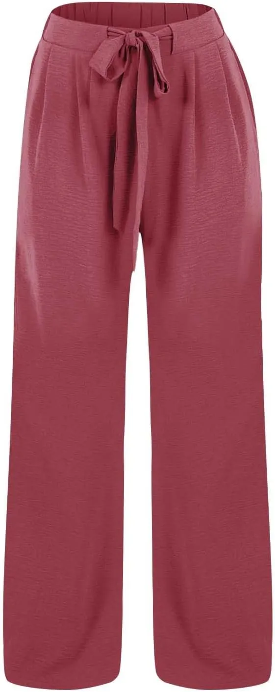 Women's Work Pants Wide Leg 2025 Paperbag Dress Pants Casual Belted Slacks Office Trousers High Waisted with Pockets