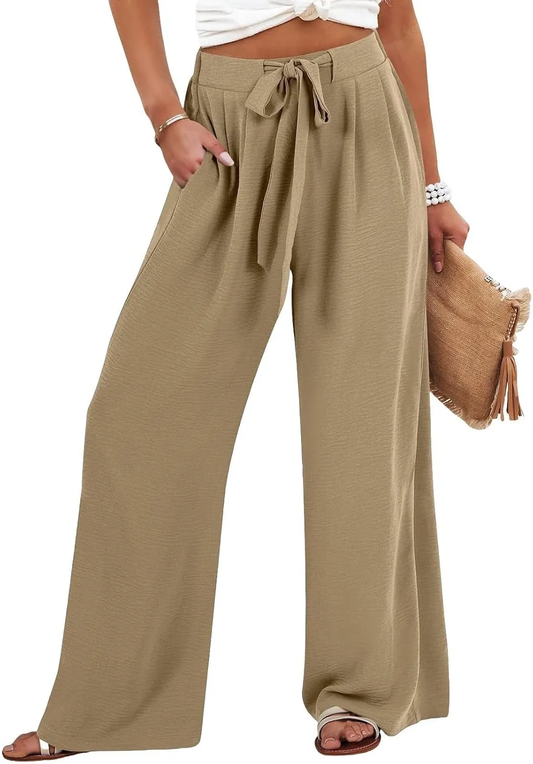 Women's Work Pants Wide Leg 2025 Paperbag Dress Pants Casual Belted Slacks Office Trousers High Waisted with Pockets