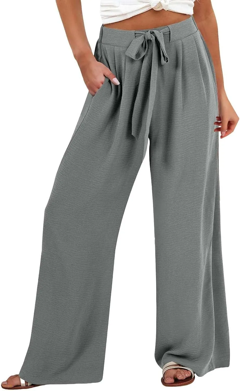 Women's Work Pants Wide Leg 2025 Paperbag Dress Pants Casual Belted Slacks Office Trousers High Waisted with Pockets