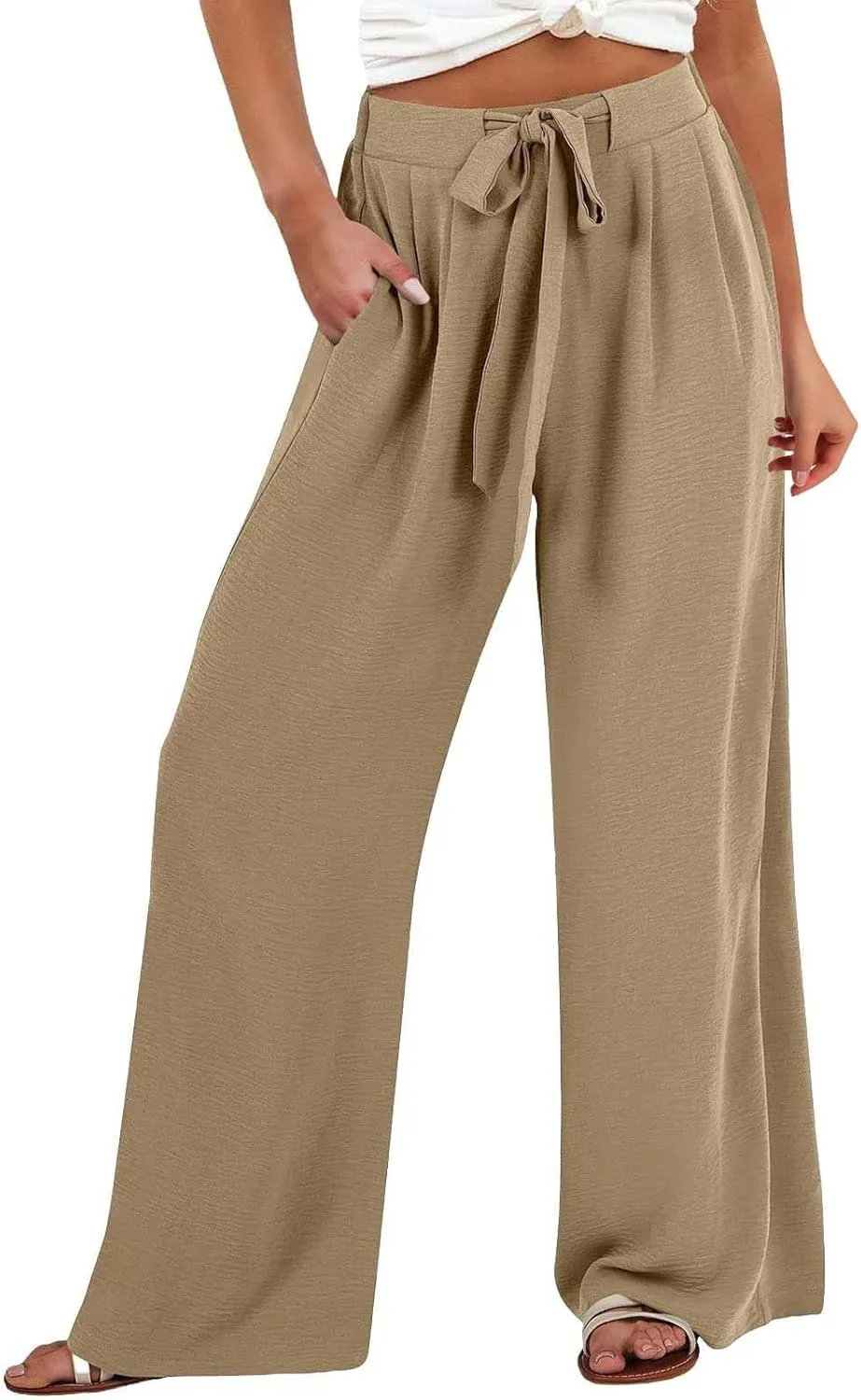Women's Work Pants Wide Leg 2025 Paperbag Dress Pants Casual Belted Slacks Office Trousers High Waisted with Pockets