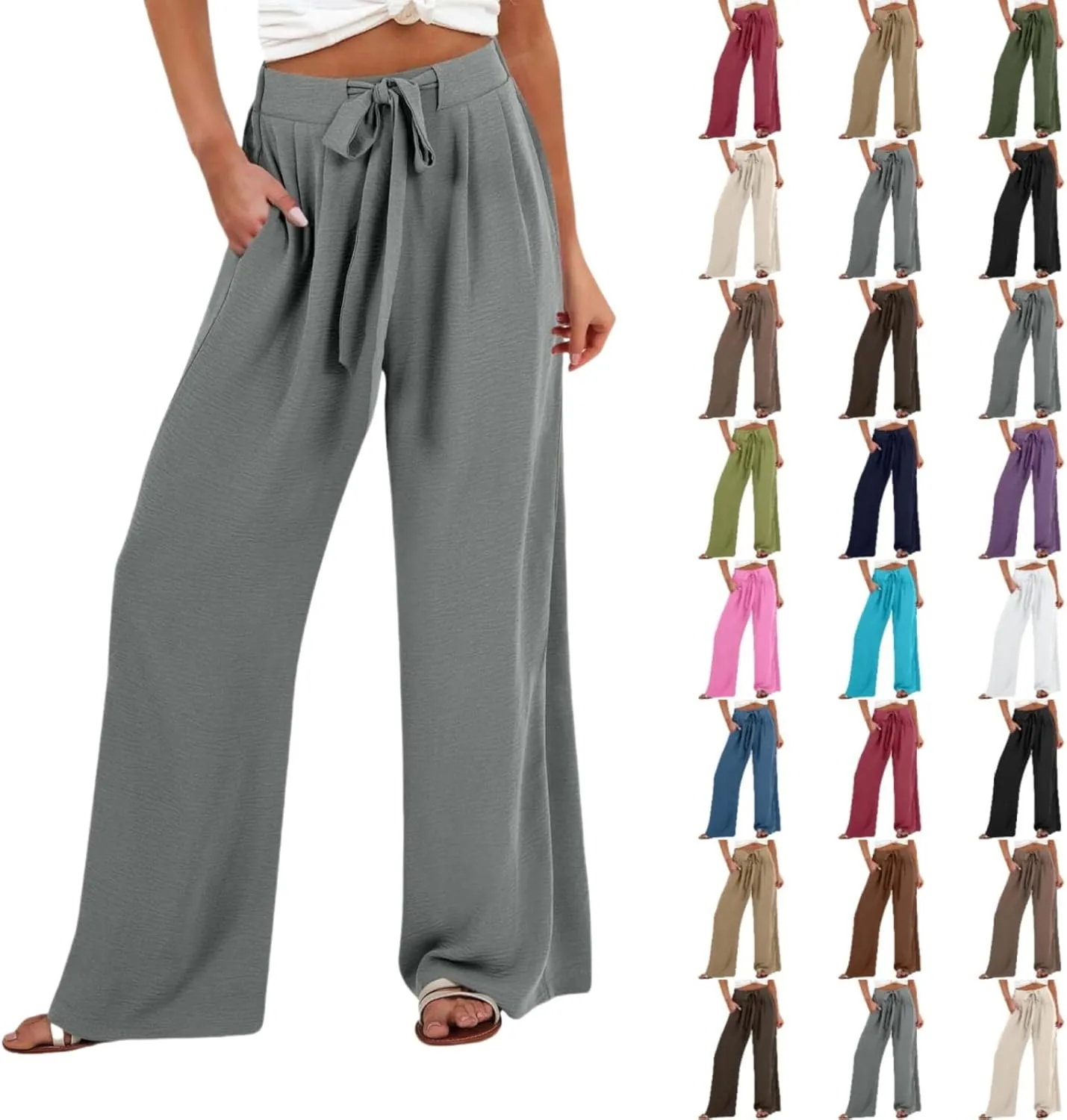 Women's Work Pants Wide Leg 2025 Paperbag Dress Pants Casual Belted Slacks Office Trousers High Waisted with Pockets