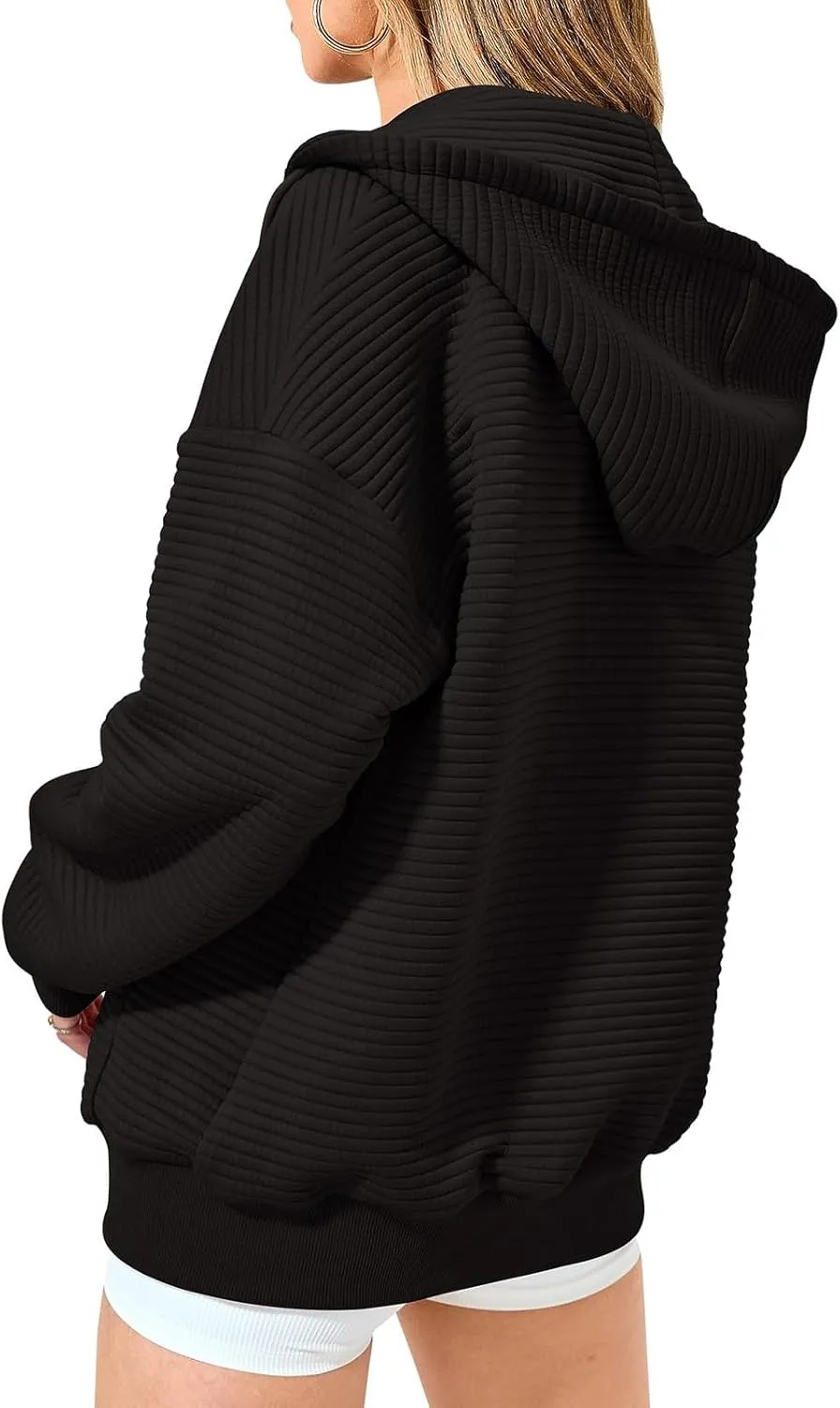 Womens Zip Up Hoodie Oversized Sweatshirt Waffle Knit Clothes Fall Fashion Long Sleeve Jacket With Pockets