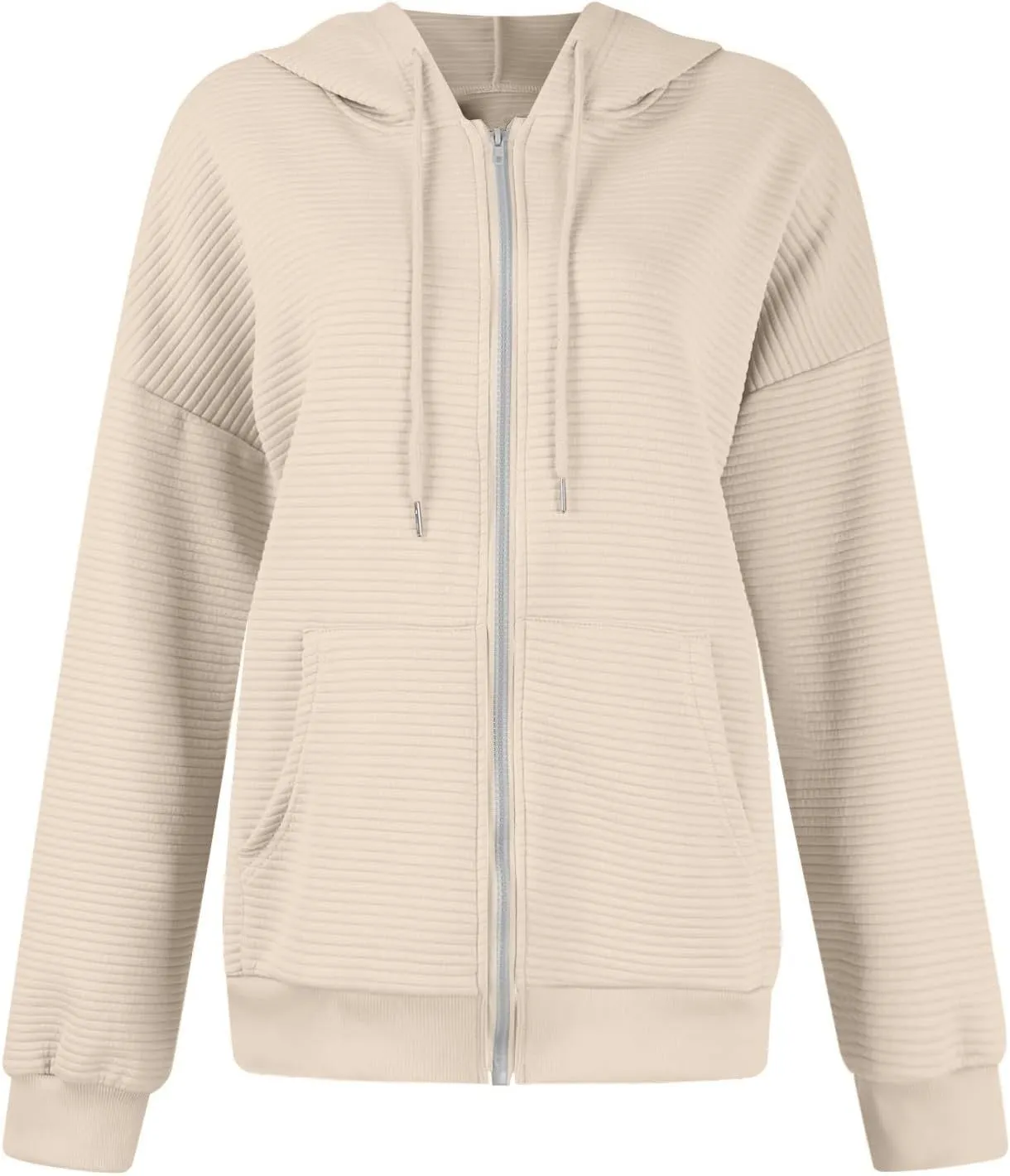 Womens Zip Up Hoodie Oversized Sweatshirt Waffle Knit Clothes Fall Fashion Long Sleeve Jacket With Pockets