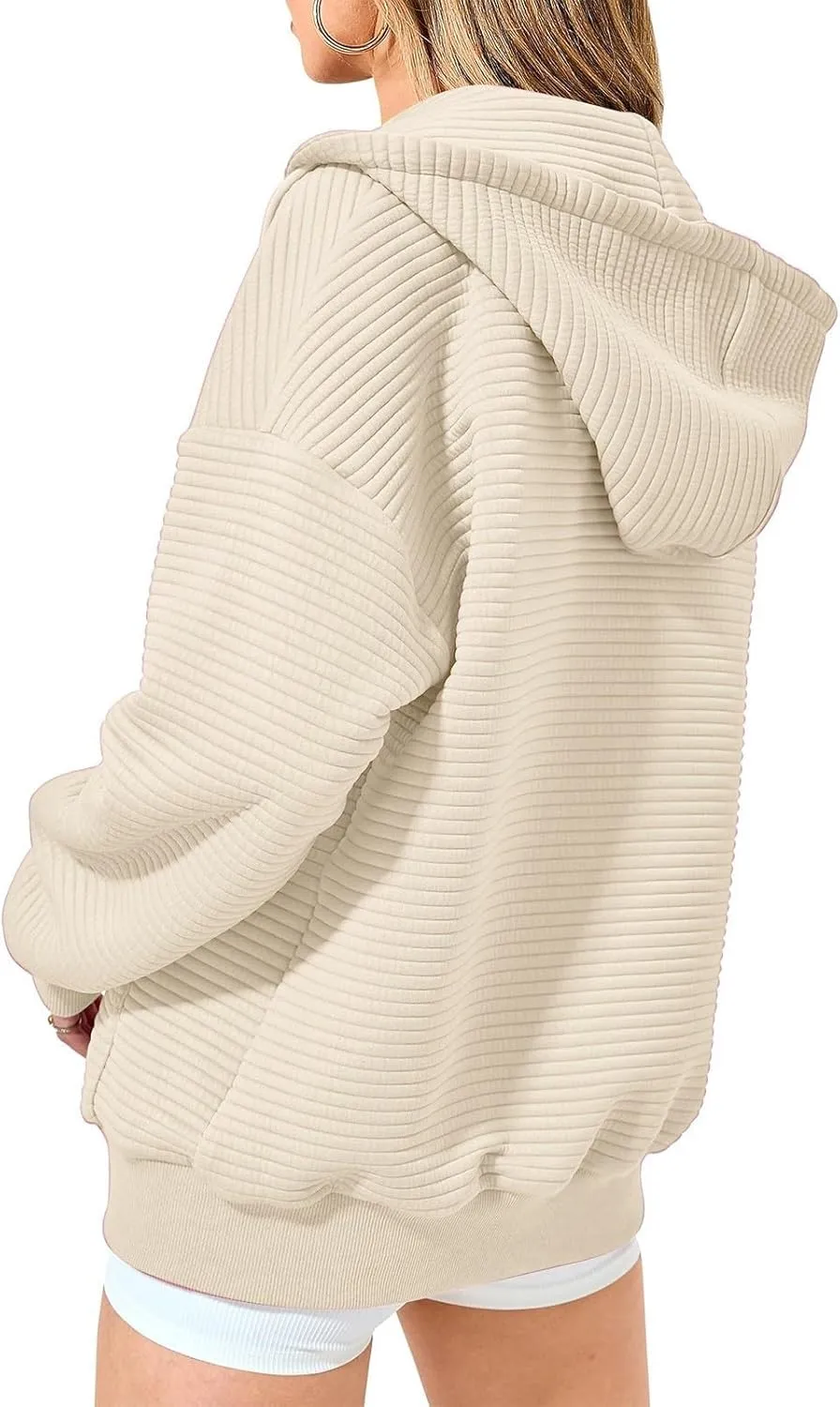 Womens Zip Up Hoodie Oversized Sweatshirt Waffle Knit Clothes Fall Fashion Long Sleeve Jacket With Pockets