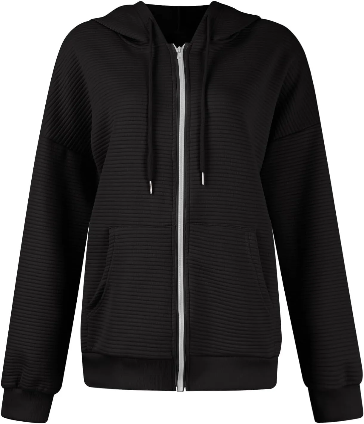 Womens Zip Up Hoodie Oversized Sweatshirt Waffle Knit Clothes Fall Fashion Long Sleeve Jacket With Pockets