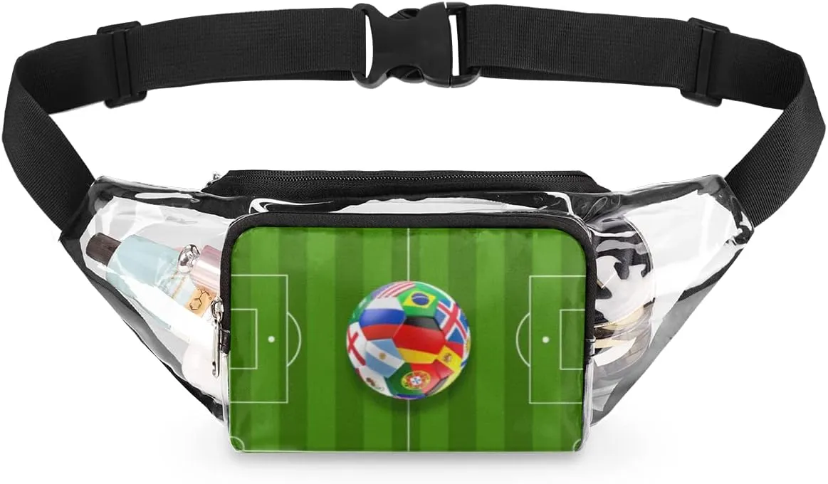 World Football Clear Fanny Pack Stadium Approved Adjustable Clear Belt Bag Cute Waist Bags for Women Men Travel Sports Events Hiking Concerts