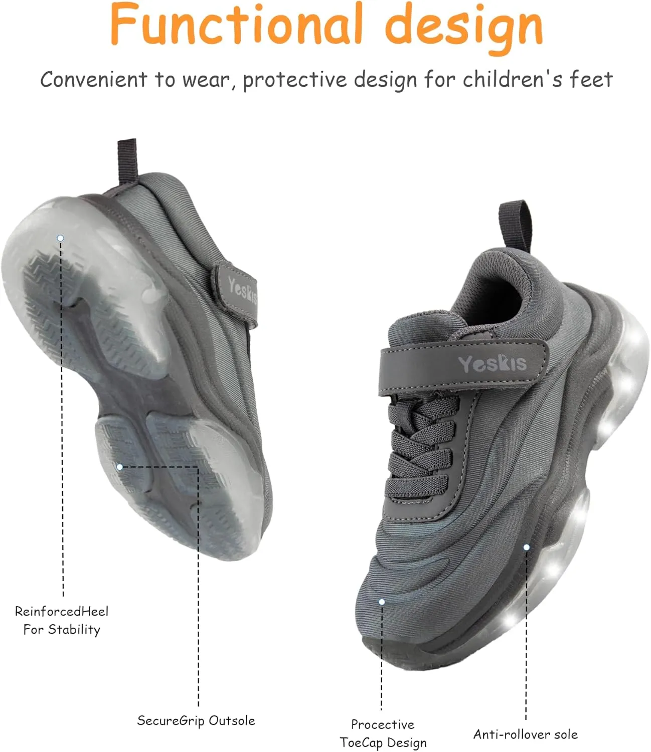YESKIS Kids Light Up Sneakers for Boys Girls Running Tennis Shoes Lightweight Breathable Led Flashing Fizzzy Athletic Sport, Little Kid and Big Kid