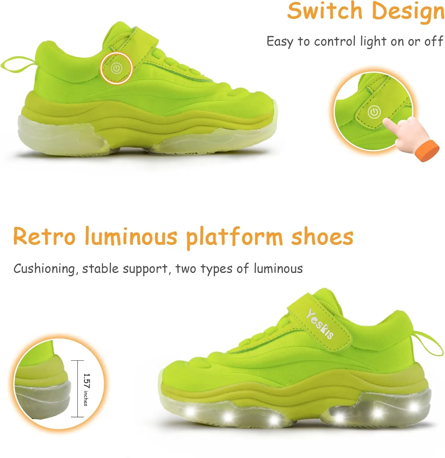 YESKIS Kids Light Up Sneakers for Boys Girls Running Tennis Shoes Lightweight Breathable Led Flashing Fizzzy Athletic Sport, Little Kid and Big Kid