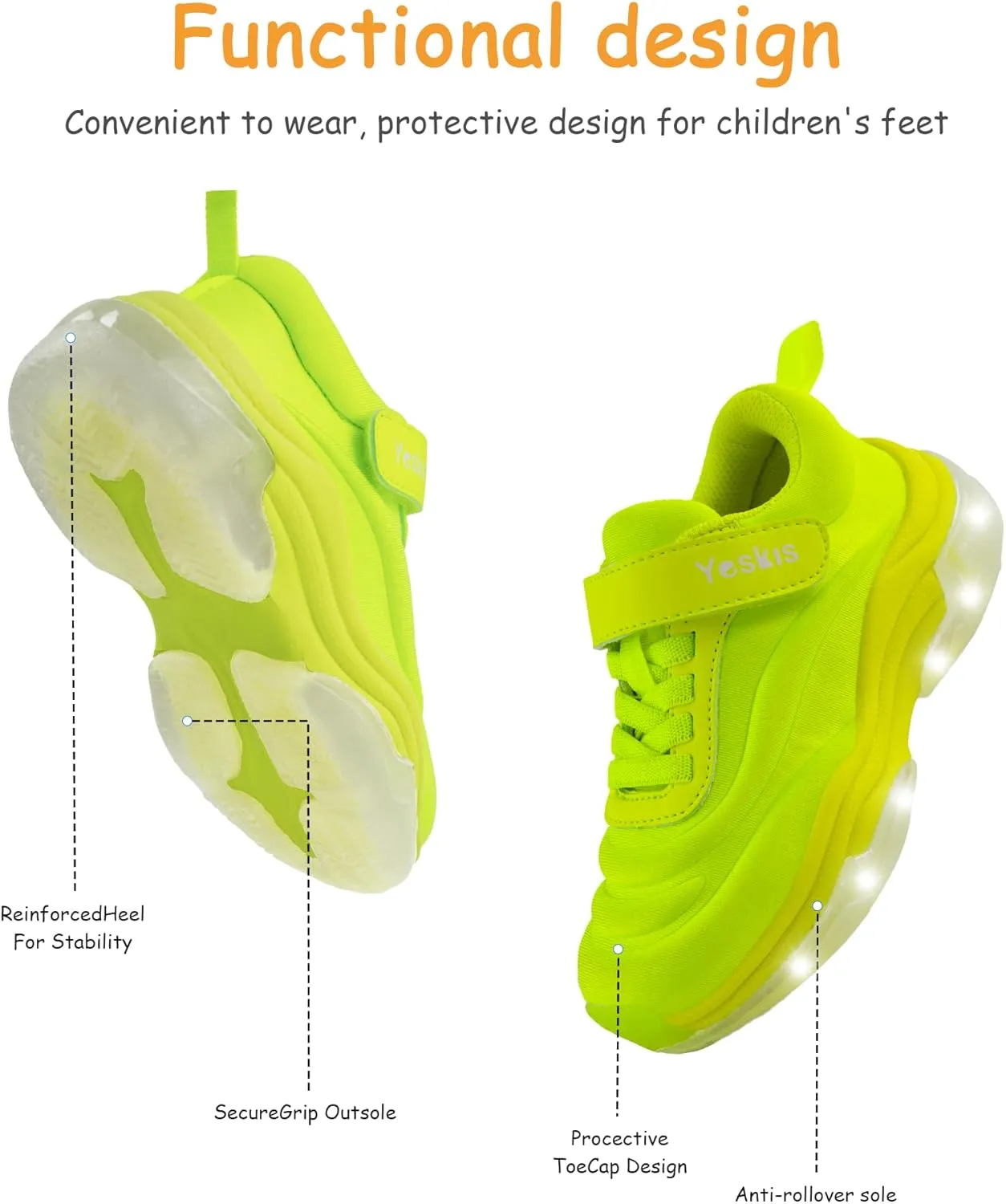 YESKIS Kids Light Up Sneakers for Boys Girls Running Tennis Shoes Lightweight Breathable Led Flashing Fizzzy Athletic Sport, Little Kid and Big Kid