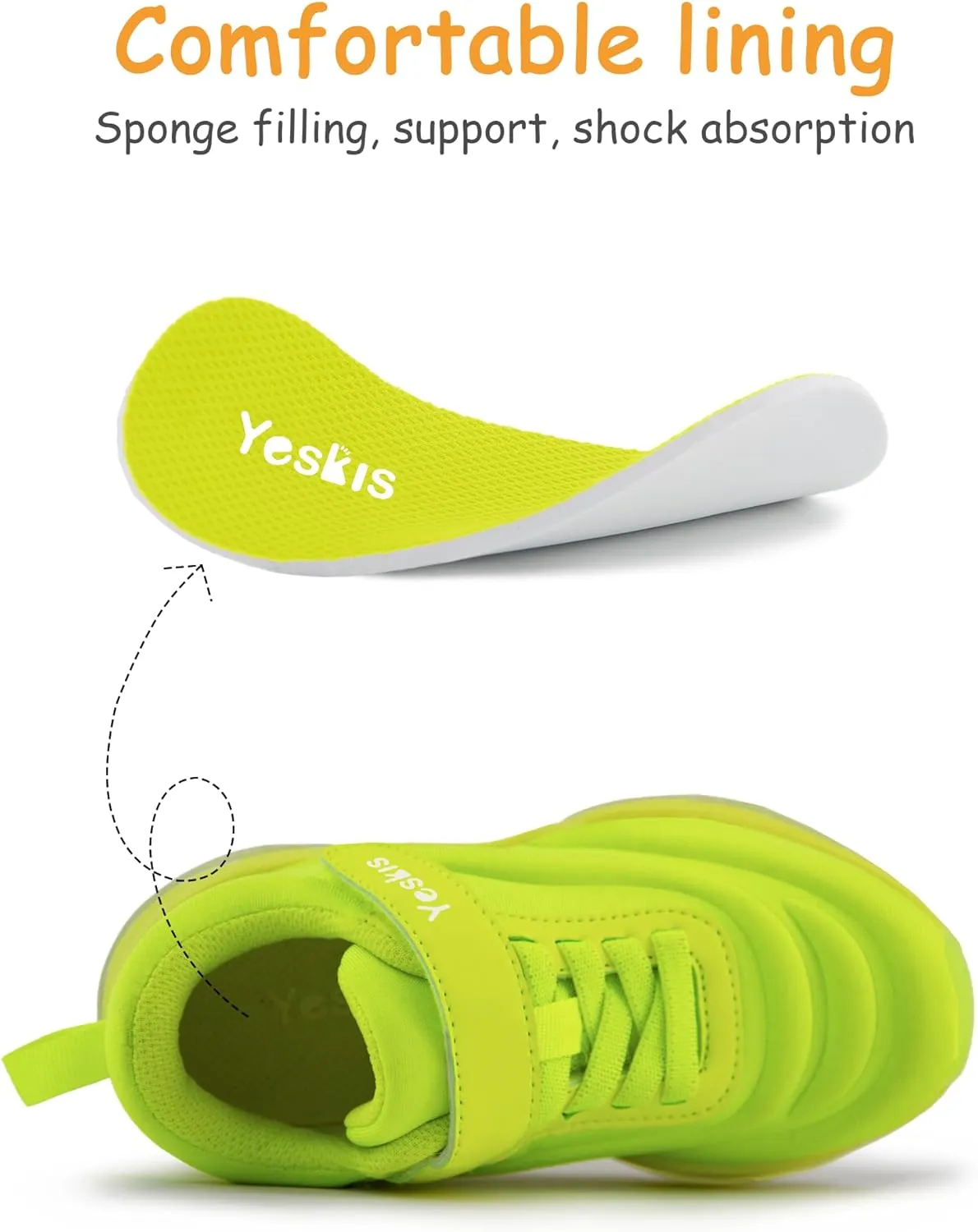 YESKIS Kids Light Up Sneakers for Boys Girls Running Tennis Shoes Lightweight Breathable Led Flashing Fizzzy Athletic Sport, Little Kid and Big Kid