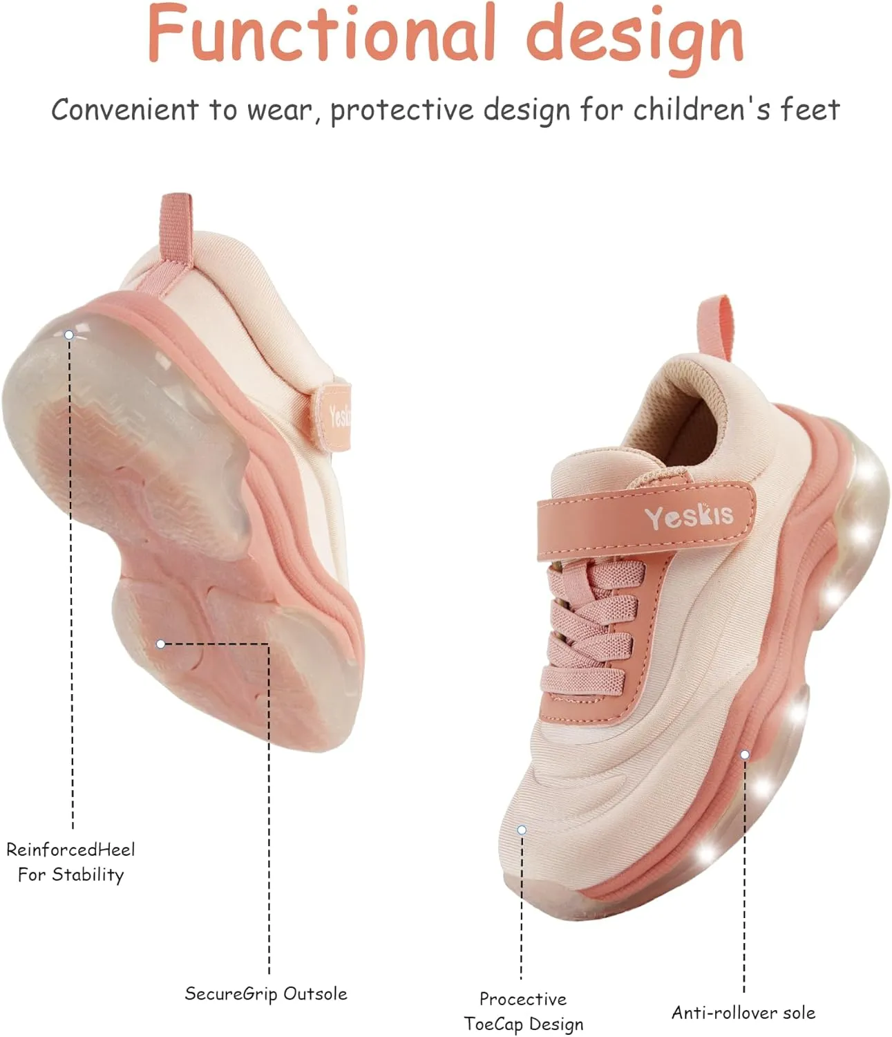 YESKIS Kids Light Up Sneakers for Boys Girls Running Tennis Shoes Lightweight Breathable Led Flashing Fizzzy Athletic Sport, Little Kid and Big Kid