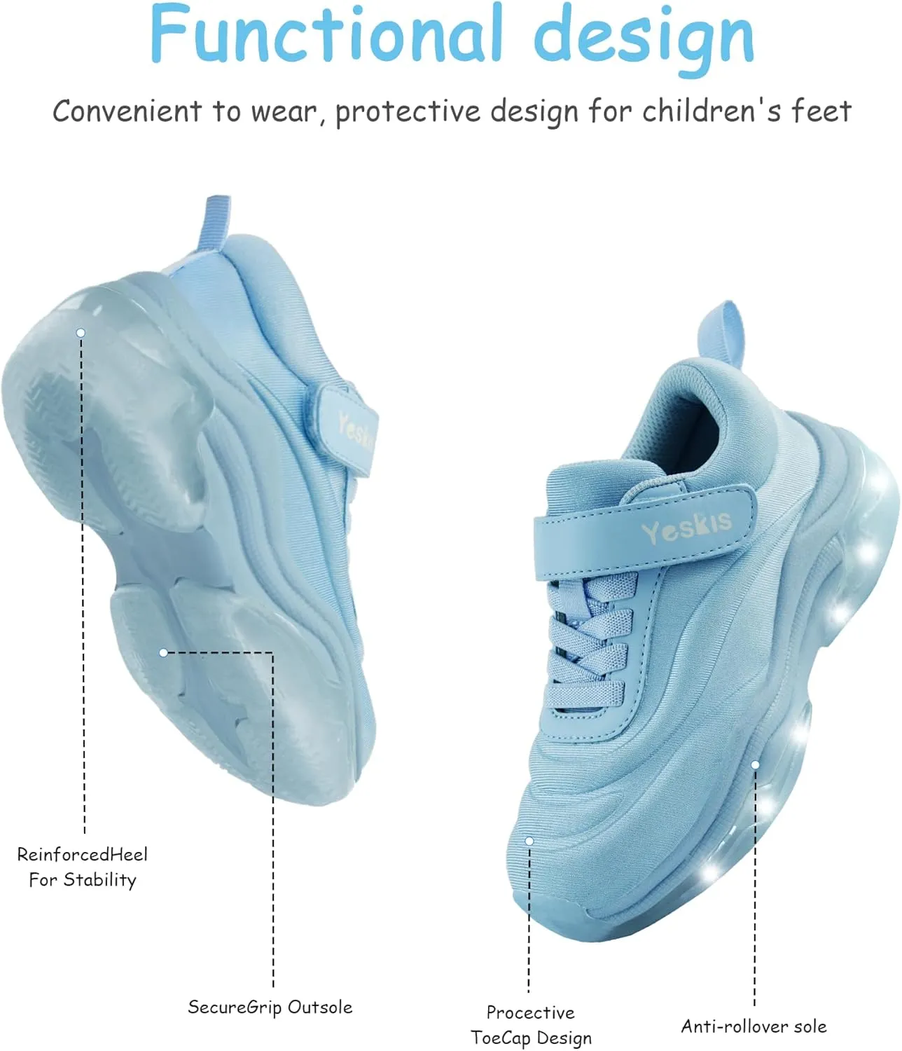 YESKIS Kids Light Up Sneakers for Boys Girls Running Tennis Shoes Lightweight Breathable Led Flashing Fizzzy Athletic Sport, Little Kid and Big Kid