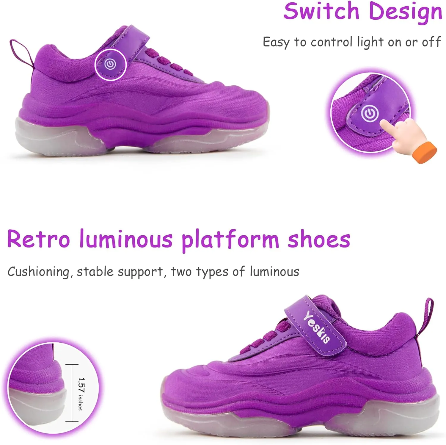 YESKIS Kids Light Up Sneakers for Boys Girls Running Tennis Shoes Lightweight Breathable Led Flashing Fizzzy Athletic Sport, Little Kid and Big Kid
