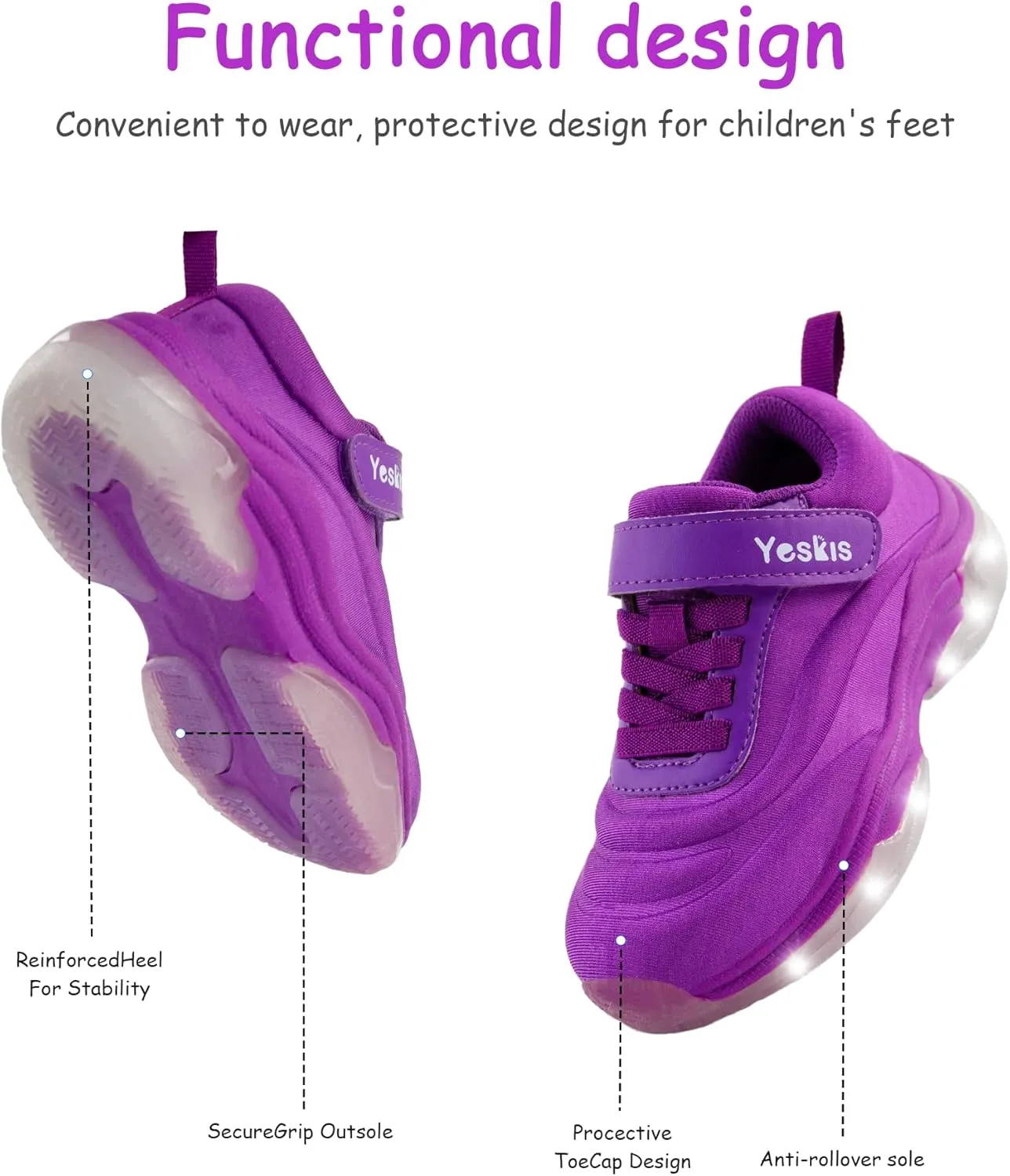 YESKIS Kids Light Up Sneakers for Boys Girls Running Tennis Shoes Lightweight Breathable Led Flashing Fizzzy Athletic Sport, Little Kid and Big Kid