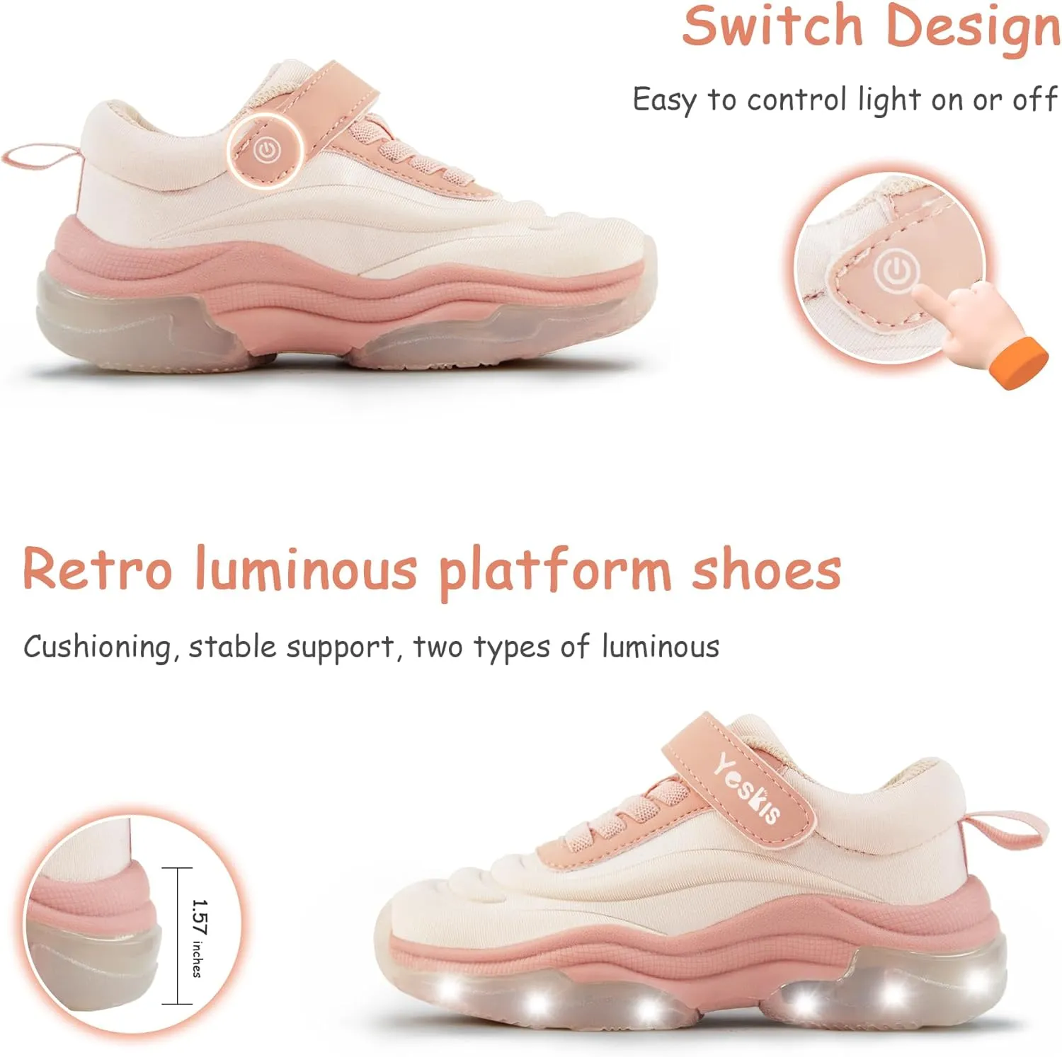 YESKIS Kids Light Up Sneakers for Boys Girls Running Tennis Shoes Lightweight Breathable Led Flashing Fizzzy Athletic Sport, Little Kid and Big Kid