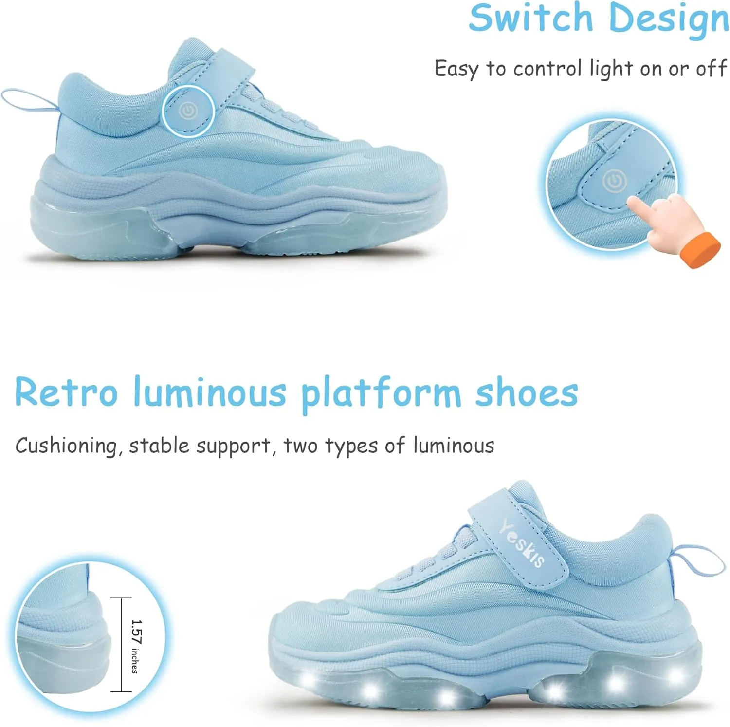 YESKIS Kids Light Up Sneakers for Boys Girls Running Tennis Shoes Lightweight Breathable Led Flashing Fizzzy Athletic Sport, Little Kid and Big Kid