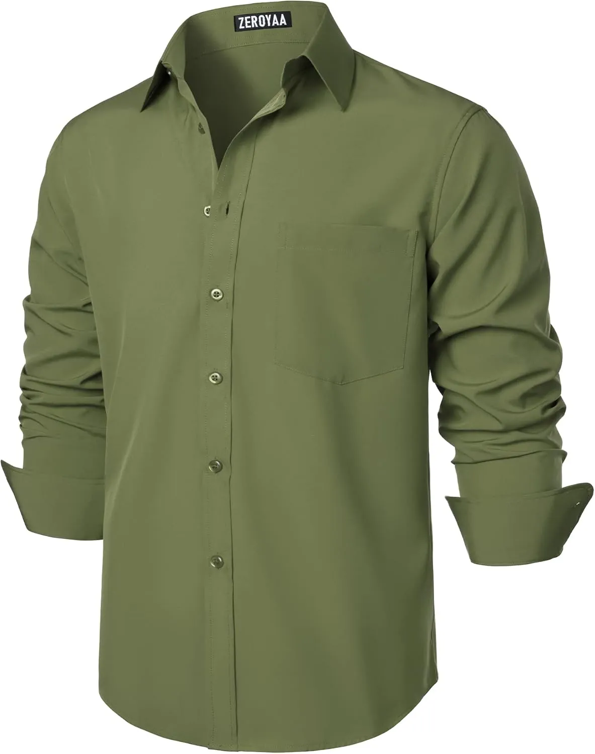 ZEROYAA Men's Regular Fit Dress Shirt Solid Wrinkle-Free Long Sleeve Casual Business Button Up Shirts with Pocket
