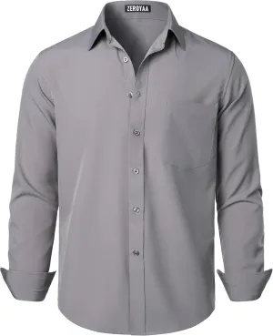 ZEROYAA Men's Regular Fit Dress Shirt Solid Wrinkle-Free Long Sleeve Casual Business Button Up Shirts with Pocket