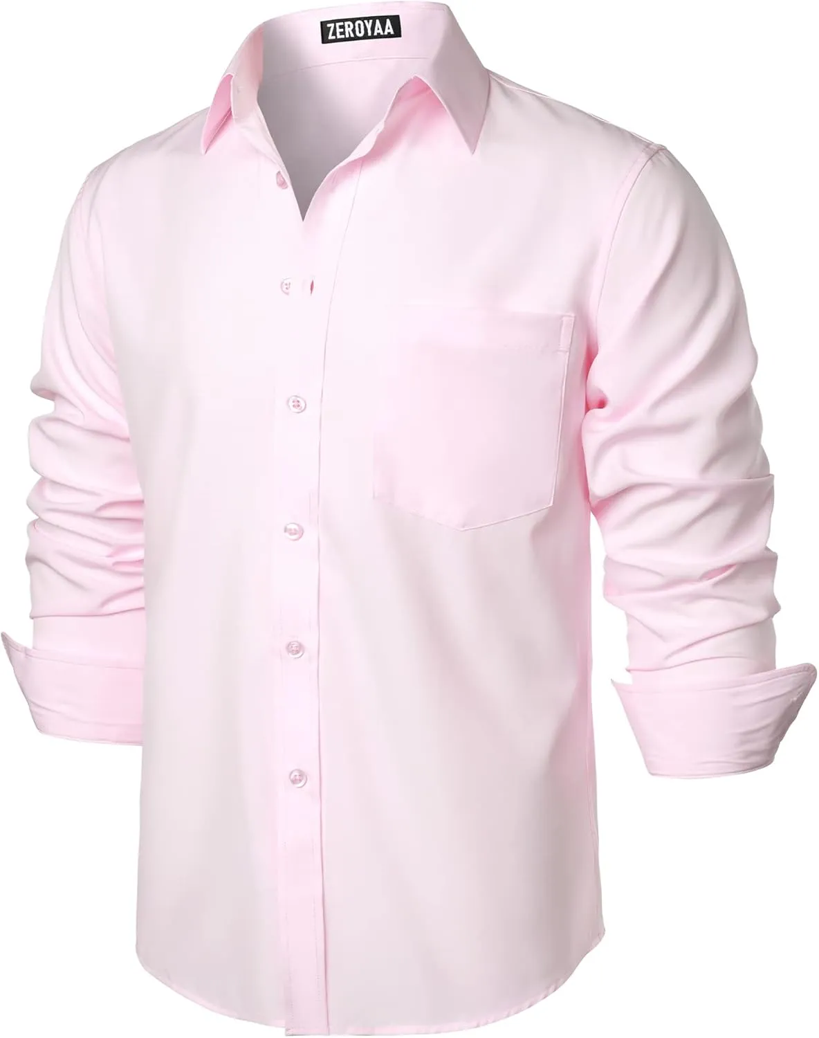 ZEROYAA Men's Regular Fit Dress Shirt Solid Wrinkle-Free Long Sleeve Casual Business Button Up Shirts with Pocket