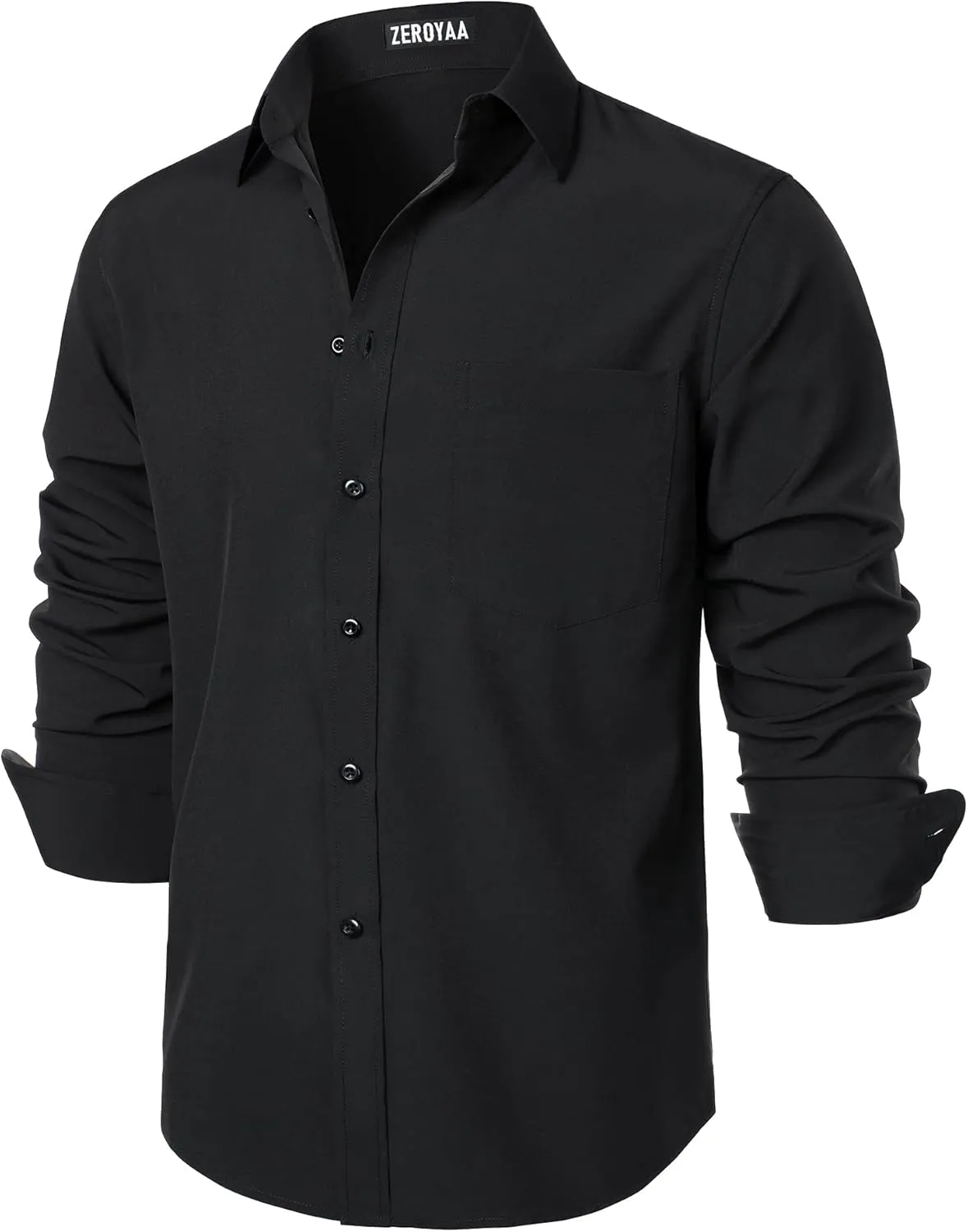 ZEROYAA Men's Regular Fit Dress Shirt Solid Wrinkle-Free Long Sleeve Casual Business Button Up Shirts with Pocket