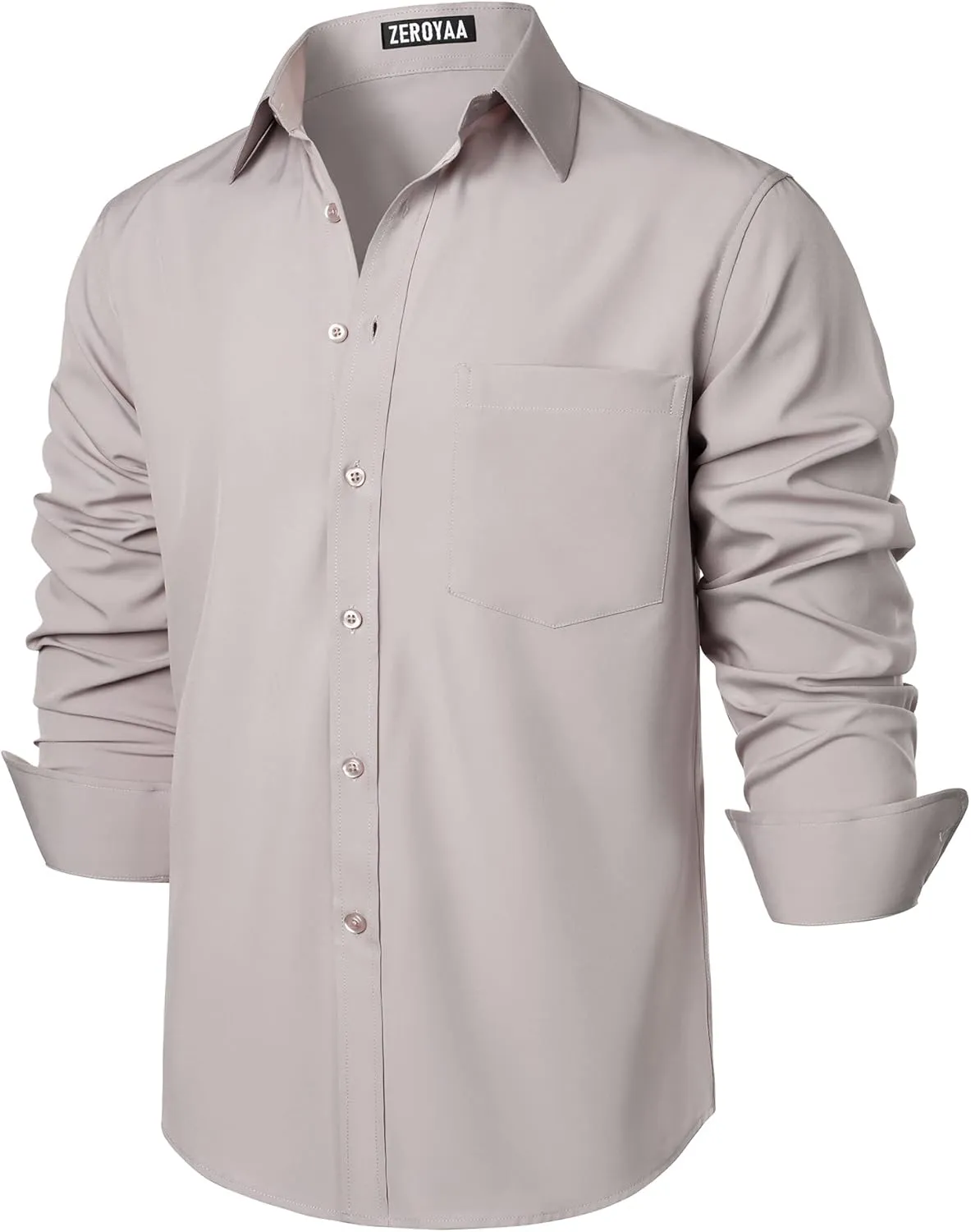 ZEROYAA Men's Regular Fit Dress Shirt Solid Wrinkle-Free Long Sleeve Casual Business Button Up Shirts with Pocket