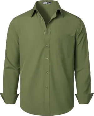 ZEROYAA Men's Regular Fit Dress Shirt Solid Wrinkle-Free Long Sleeve Casual Business Button Up Shirts with Pocket