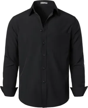 ZEROYAA Men's Regular Fit Dress Shirt Solid Wrinkle-Free Long Sleeve Casual Business Button Up Shirts with Pocket