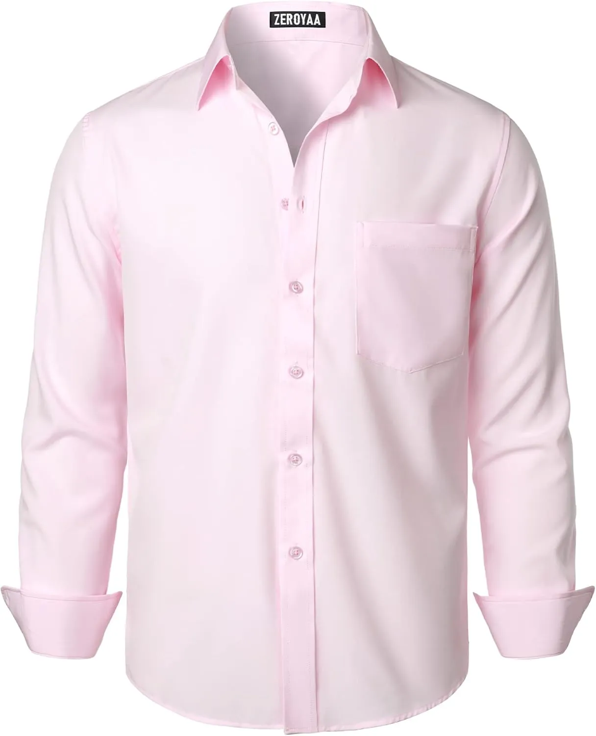 ZEROYAA Men's Regular Fit Dress Shirt Solid Wrinkle-Free Long Sleeve Casual Business Button Up Shirts with Pocket