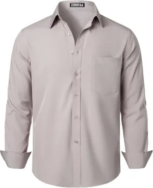 ZEROYAA Men's Regular Fit Dress Shirt Solid Wrinkle-Free Long Sleeve Casual Business Button Up Shirts with Pocket