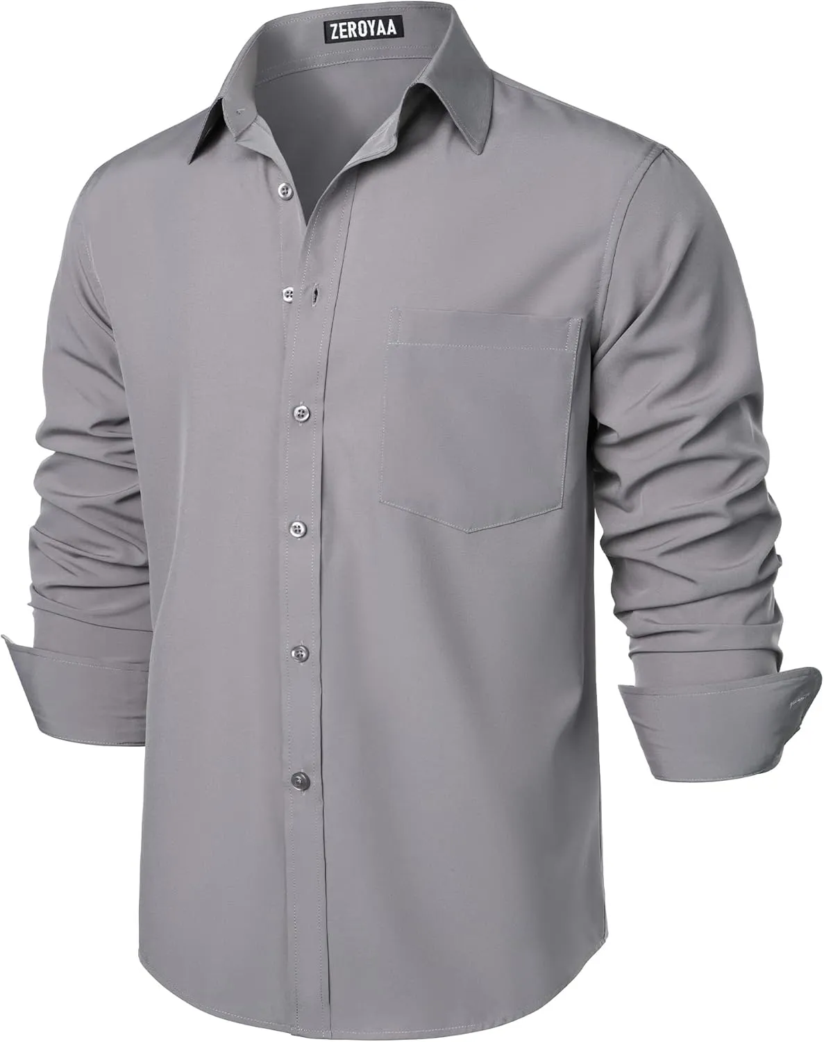 ZEROYAA Men's Regular Fit Dress Shirt Solid Wrinkle-Free Long Sleeve Casual Business Button Up Shirts with Pocket