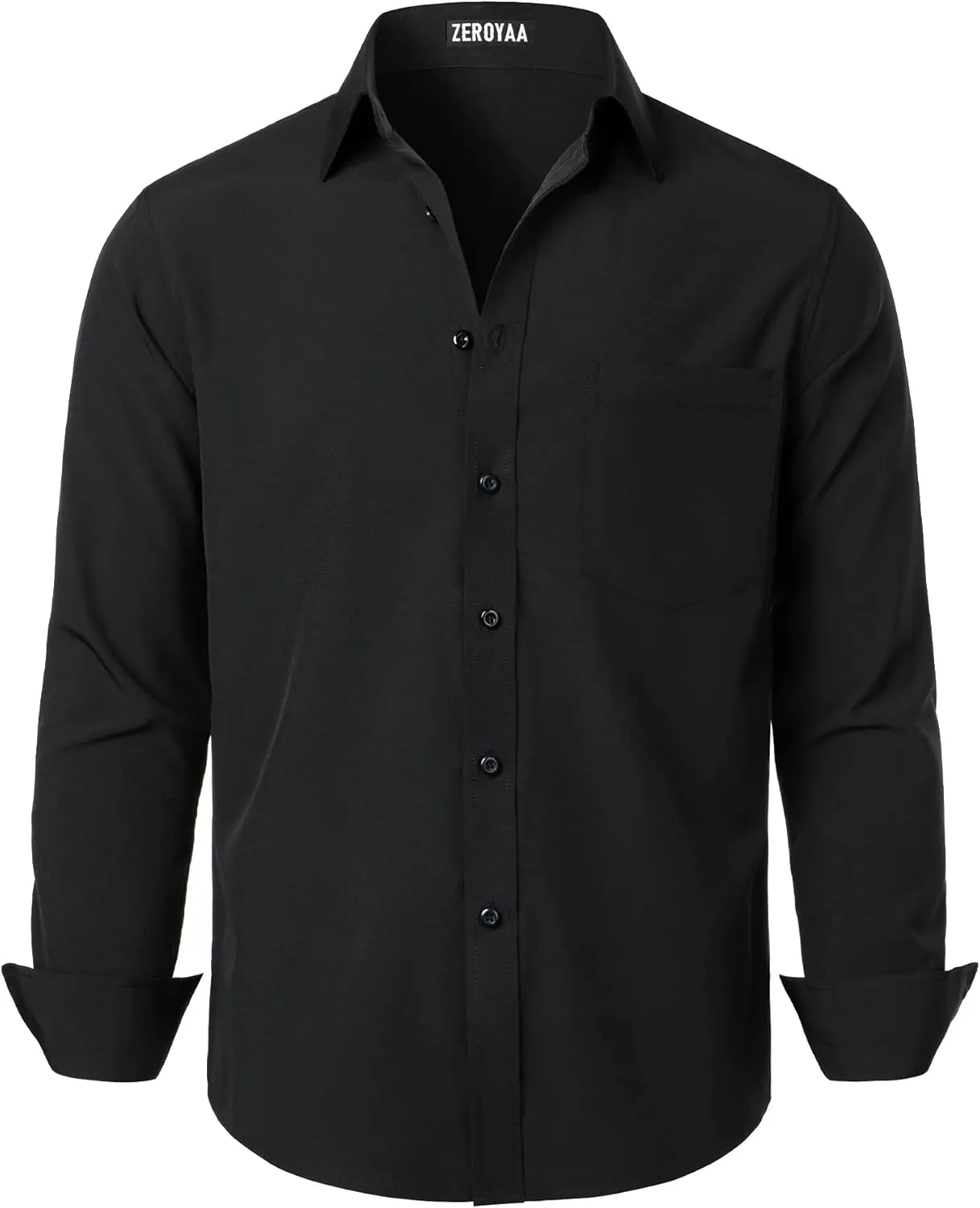 ZEROYAA Men's Regular Fit Dress Shirt Solid Wrinkle-Free Long Sleeve Casual Business Button Up Shirts with Pocket