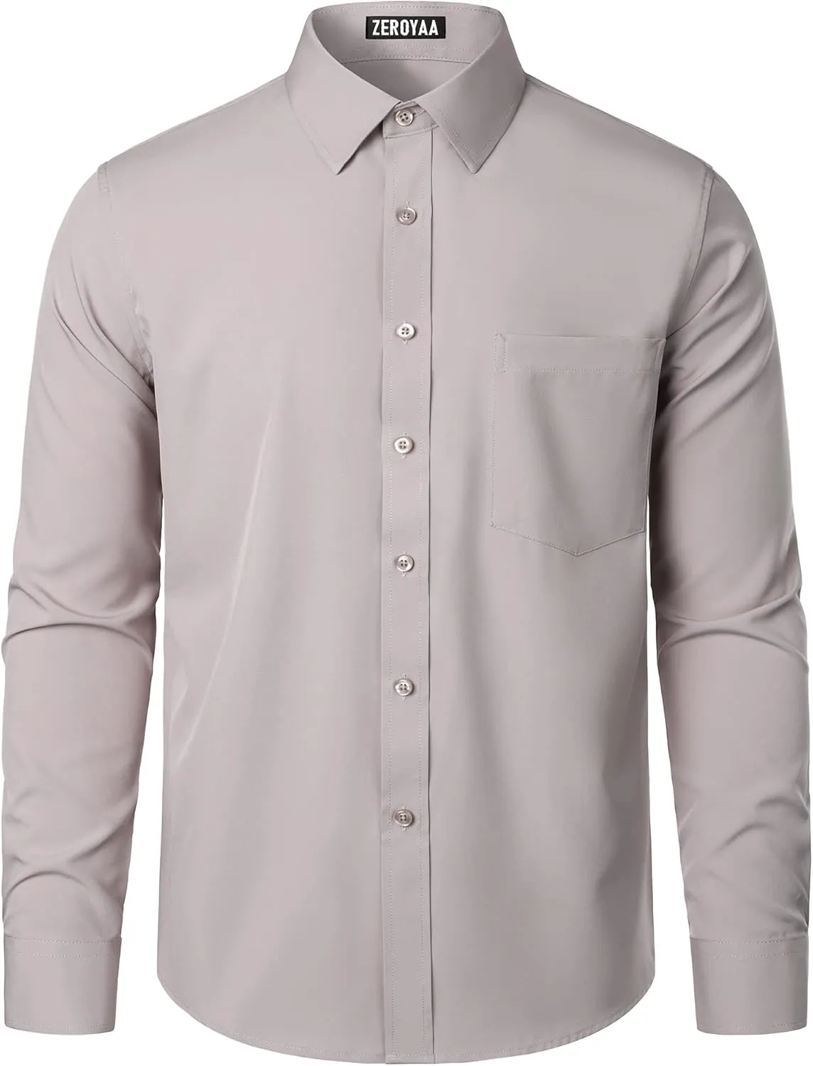 ZEROYAA Men's Regular Fit Dress Shirt Solid Wrinkle-Free Long Sleeve Casual Business Button Up Shirts with Pocket