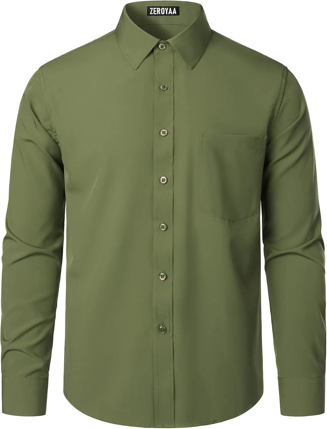 ZEROYAA Men's Regular Fit Dress Shirt Solid Wrinkle-Free Long Sleeve Casual Business Button Up Shirts with Pocket