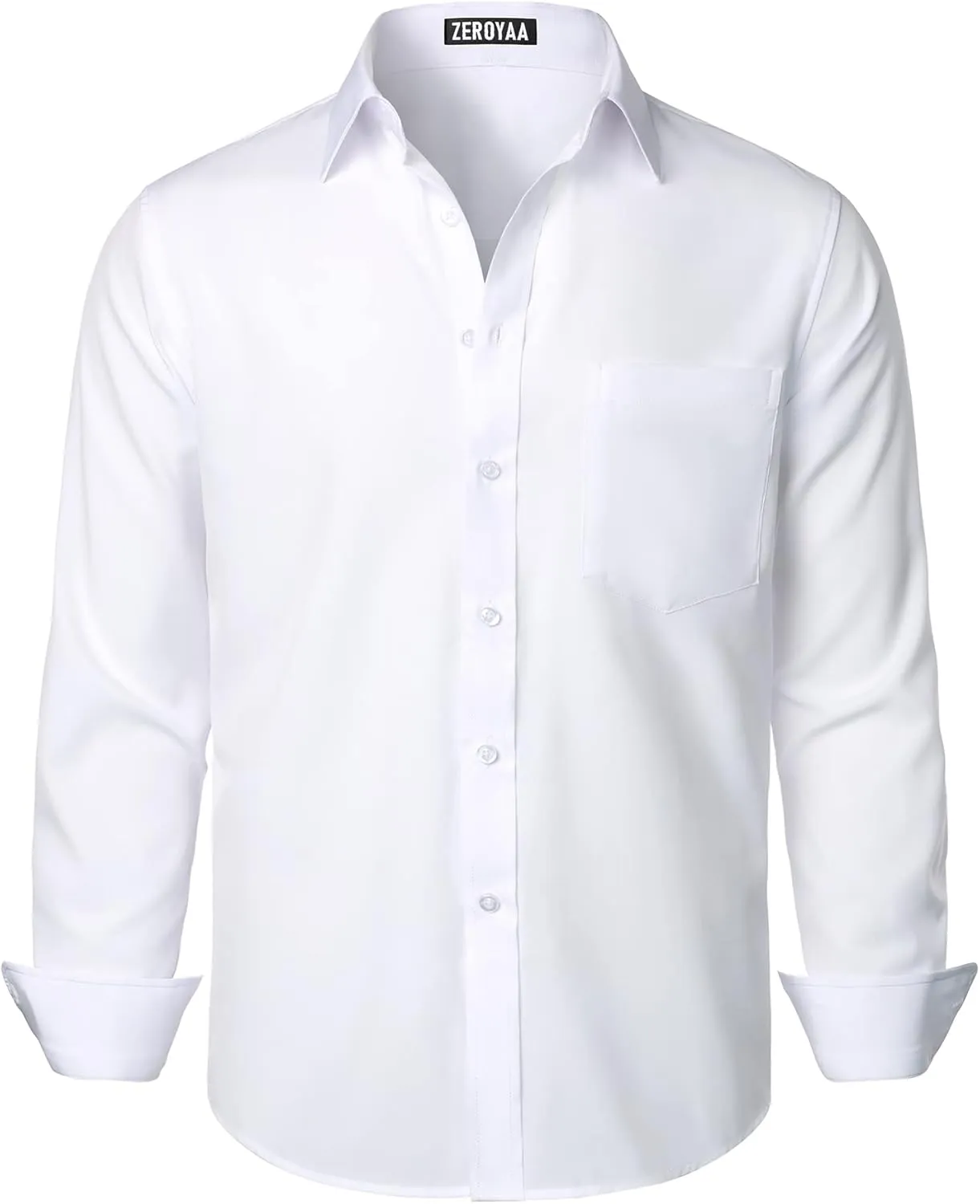 ZEROYAA Men's Regular Fit Dress Shirt Solid Wrinkle-Free Long Sleeve Casual Business Button Up Shirts with Pocket