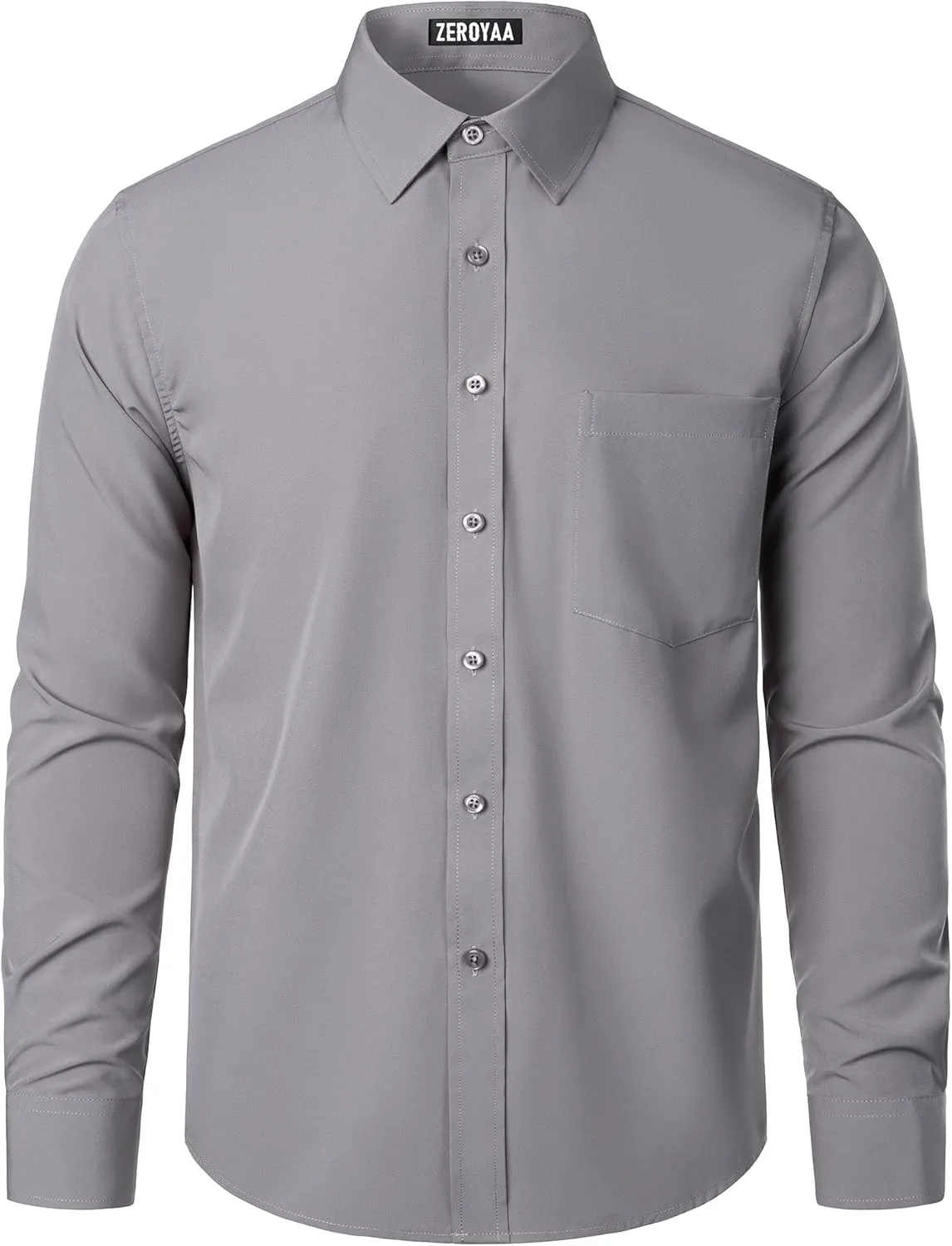 ZEROYAA Men's Regular Fit Dress Shirt Solid Wrinkle-Free Long Sleeve Casual Business Button Up Shirts with Pocket