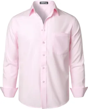 ZEROYAA Men's Regular Fit Dress Shirt Solid Wrinkle-Free Long Sleeve Casual Business Button Up Shirts with Pocket