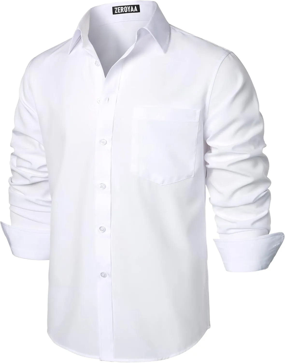 ZEROYAA Men's Regular Fit Dress Shirt Solid Wrinkle-Free Long Sleeve Casual Business Button Up Shirts with Pocket