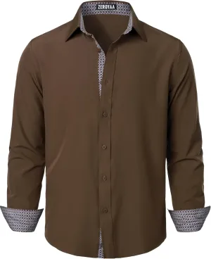 ZEROYAA Men's Regular Fit Dress Shirt Stretch Wrinkle-Free Long Sleeve Casual Business Button Up Shirts