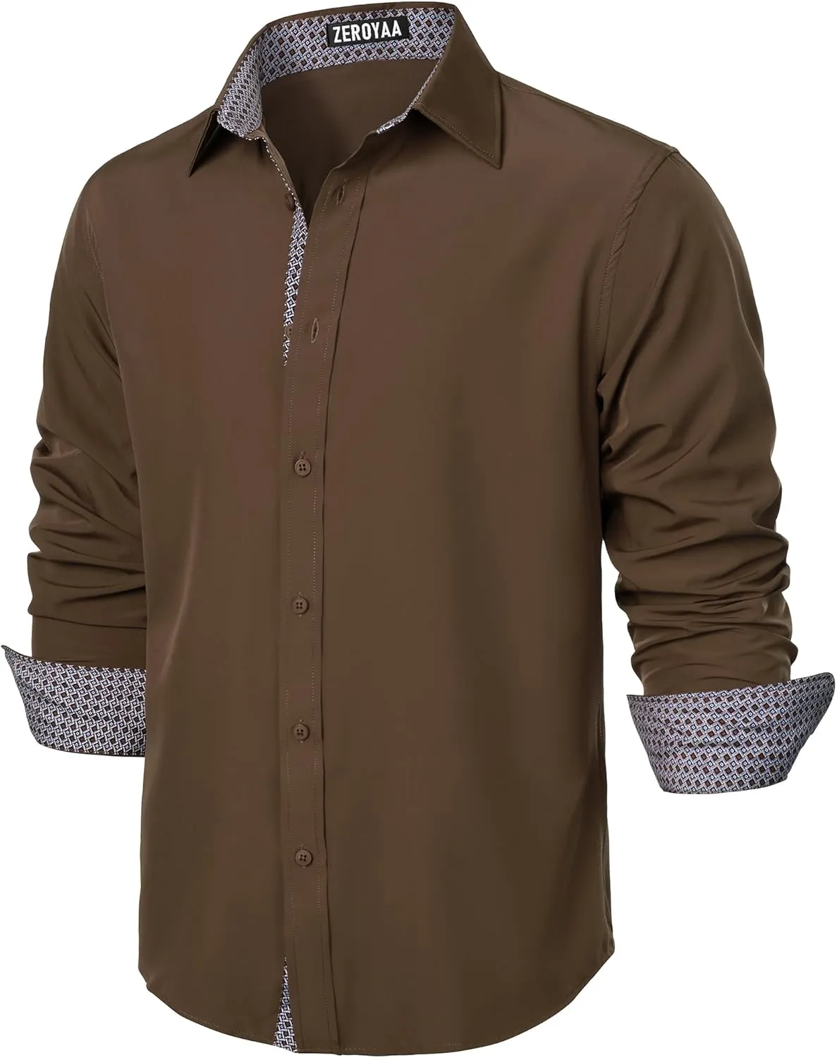 ZEROYAA Men's Regular Fit Dress Shirt Stretch Wrinkle-Free Long Sleeve Casual Business Button Up Shirts
