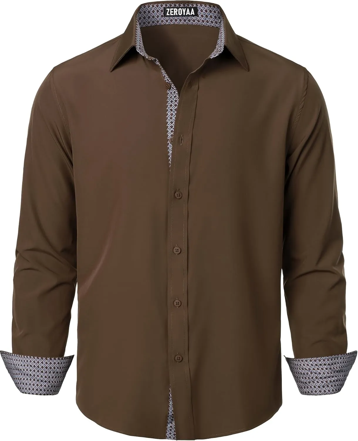 ZEROYAA Men's Regular Fit Dress Shirt Stretch Wrinkle-Free Long Sleeve Casual Business Button Up Shirts