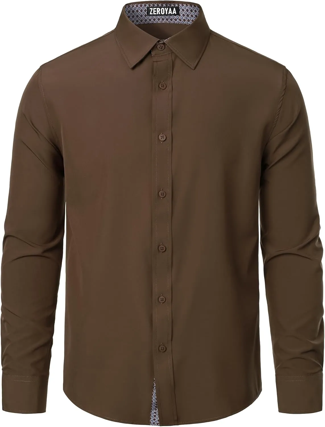 ZEROYAA Men's Regular Fit Dress Shirt Stretch Wrinkle-Free Long Sleeve Casual Business Button Up Shirts