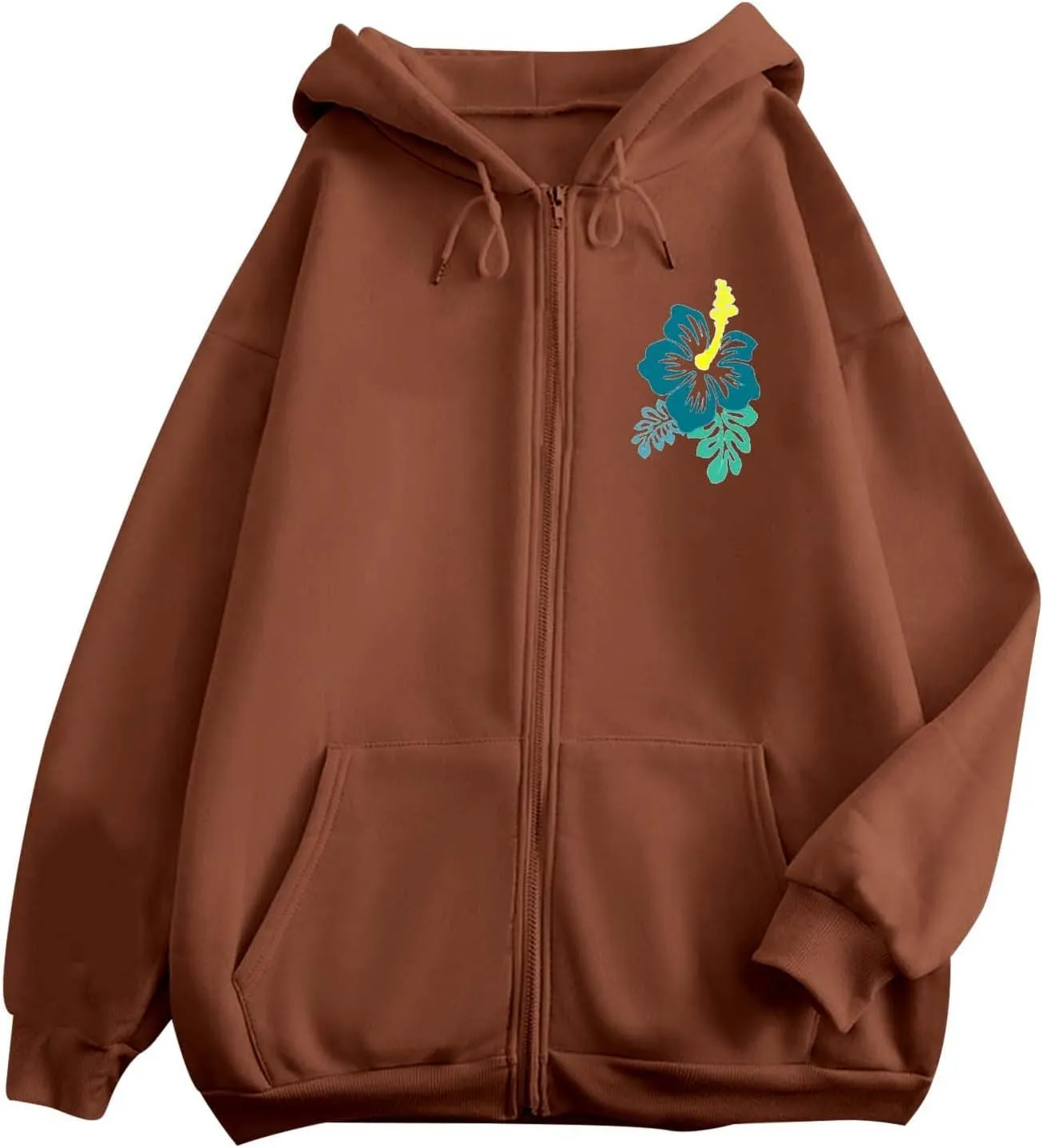 Zipper Hoodies for Women Hawaii Aloha State Letter Graphic Long Sleeve Zip Up Y2K Hooded Pullover Tops Hoodies for Teen Girls