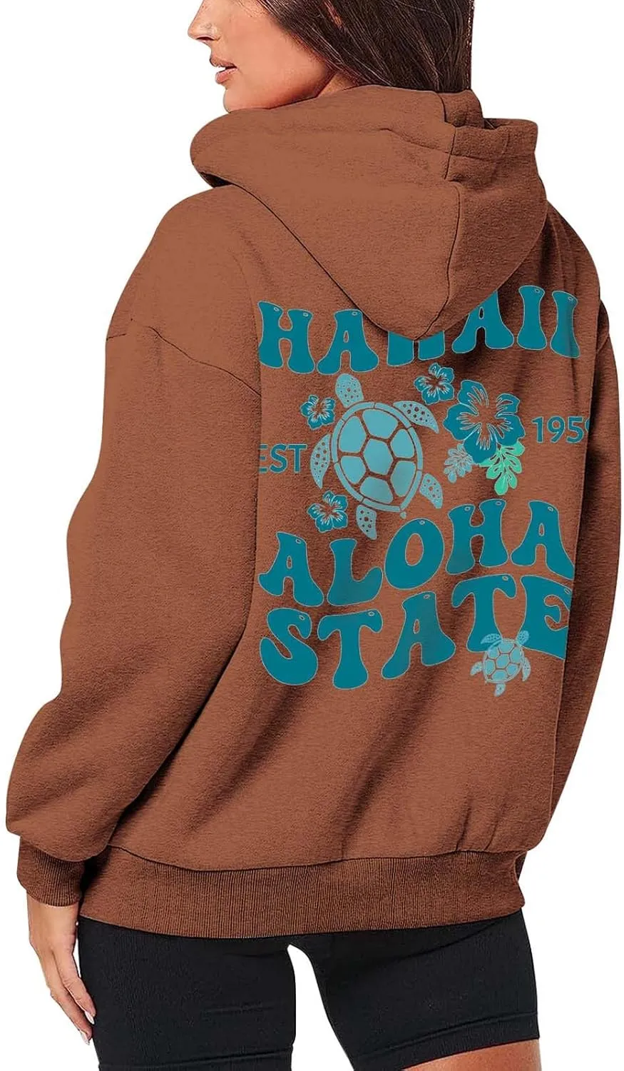 Zipper Hoodies for Women Hawaii Aloha State Letter Graphic Long Sleeve Zip Up Y2K Hooded Pullover Tops Hoodies for Teen Girls