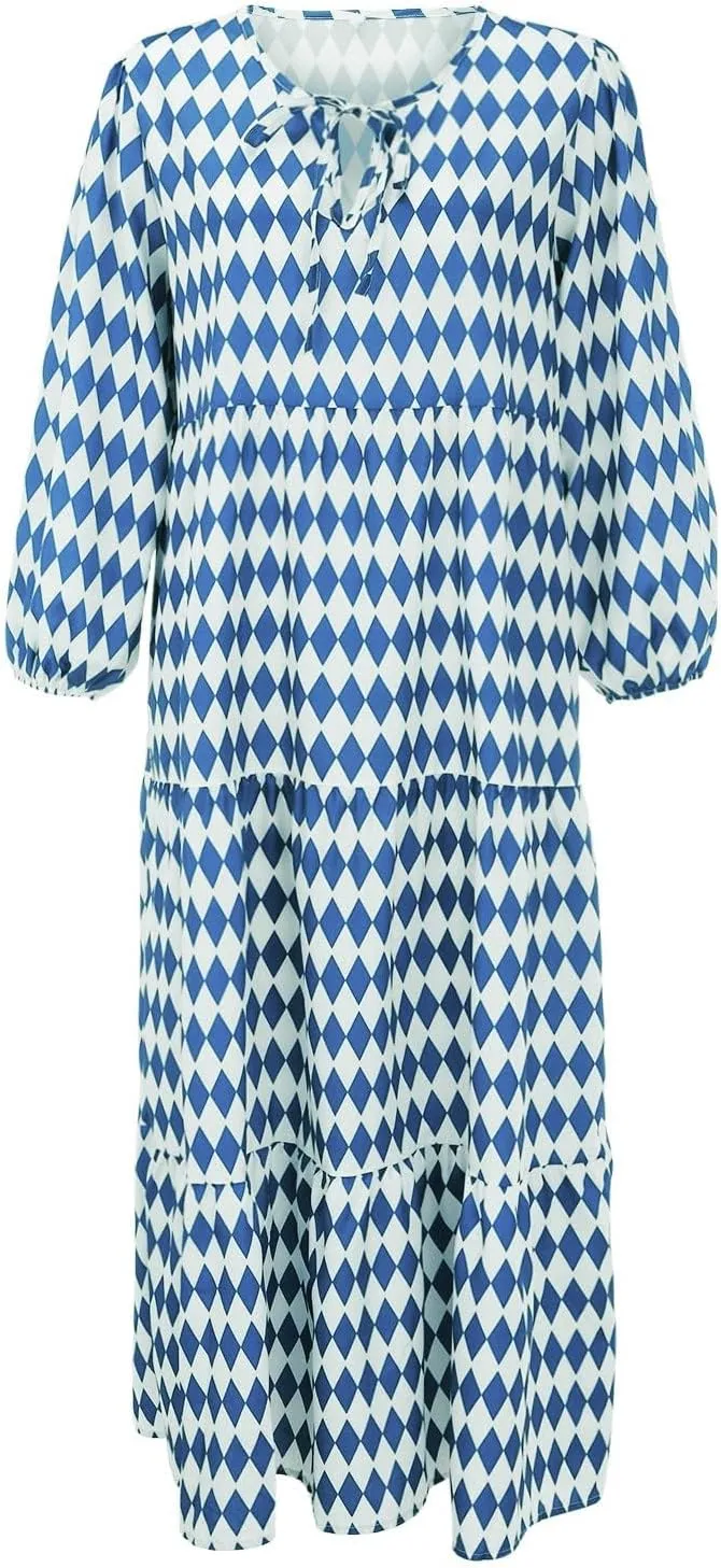 ZWRXW Plus Size Boho Maxi Dress for Women Loose Bohemian Floral Dress Half Sleeve Flowy A Line Long Dress Beach Swing Dress